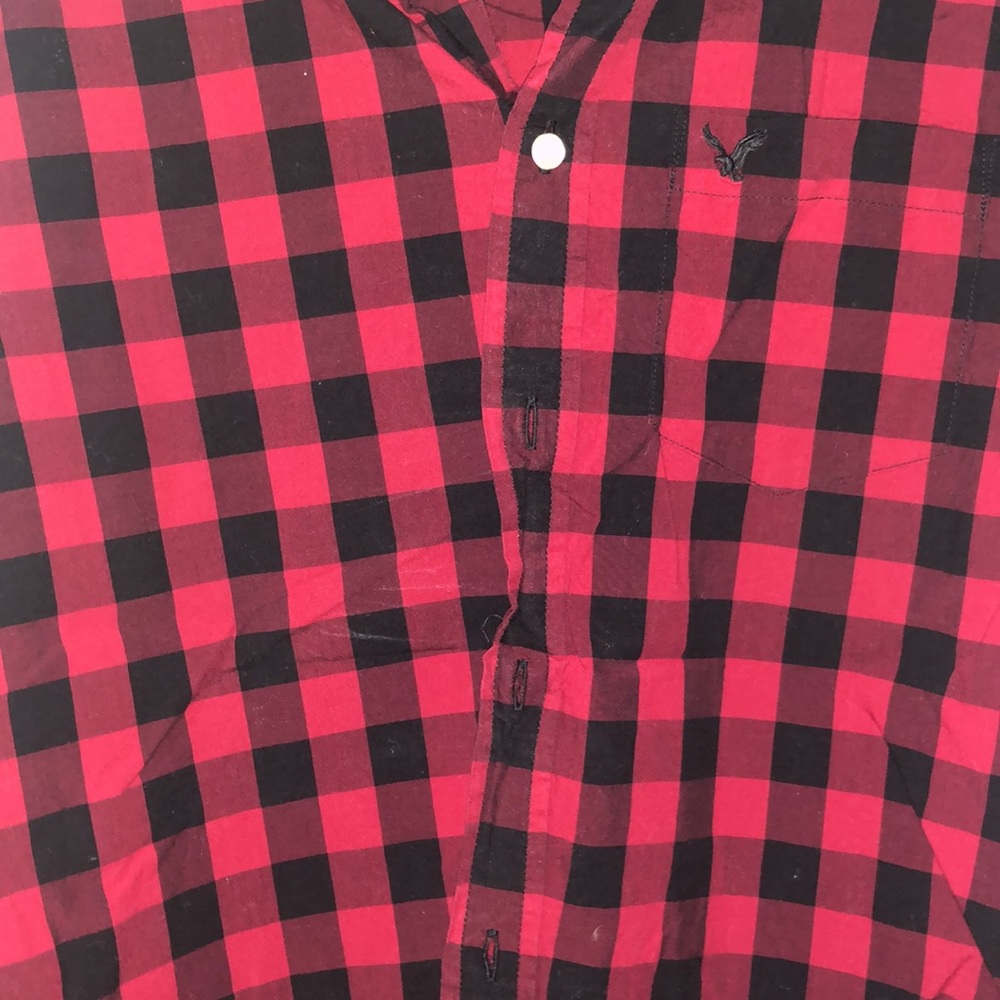 Aeo Red Checkered Button Down - image 3
